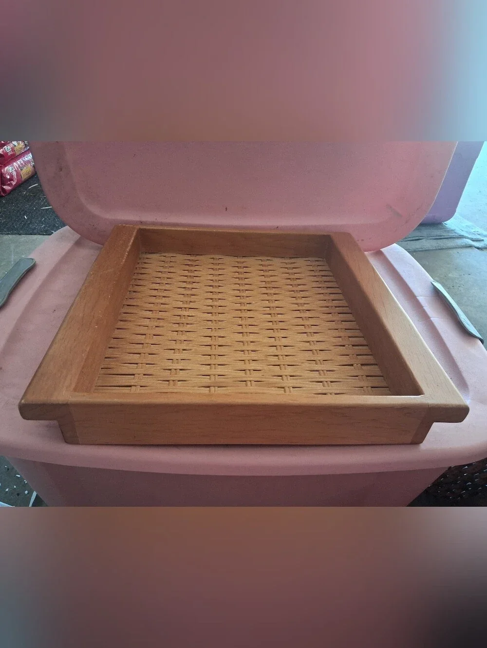 Wooden Wicker Basket Serving Woven Tray - Natural Finish